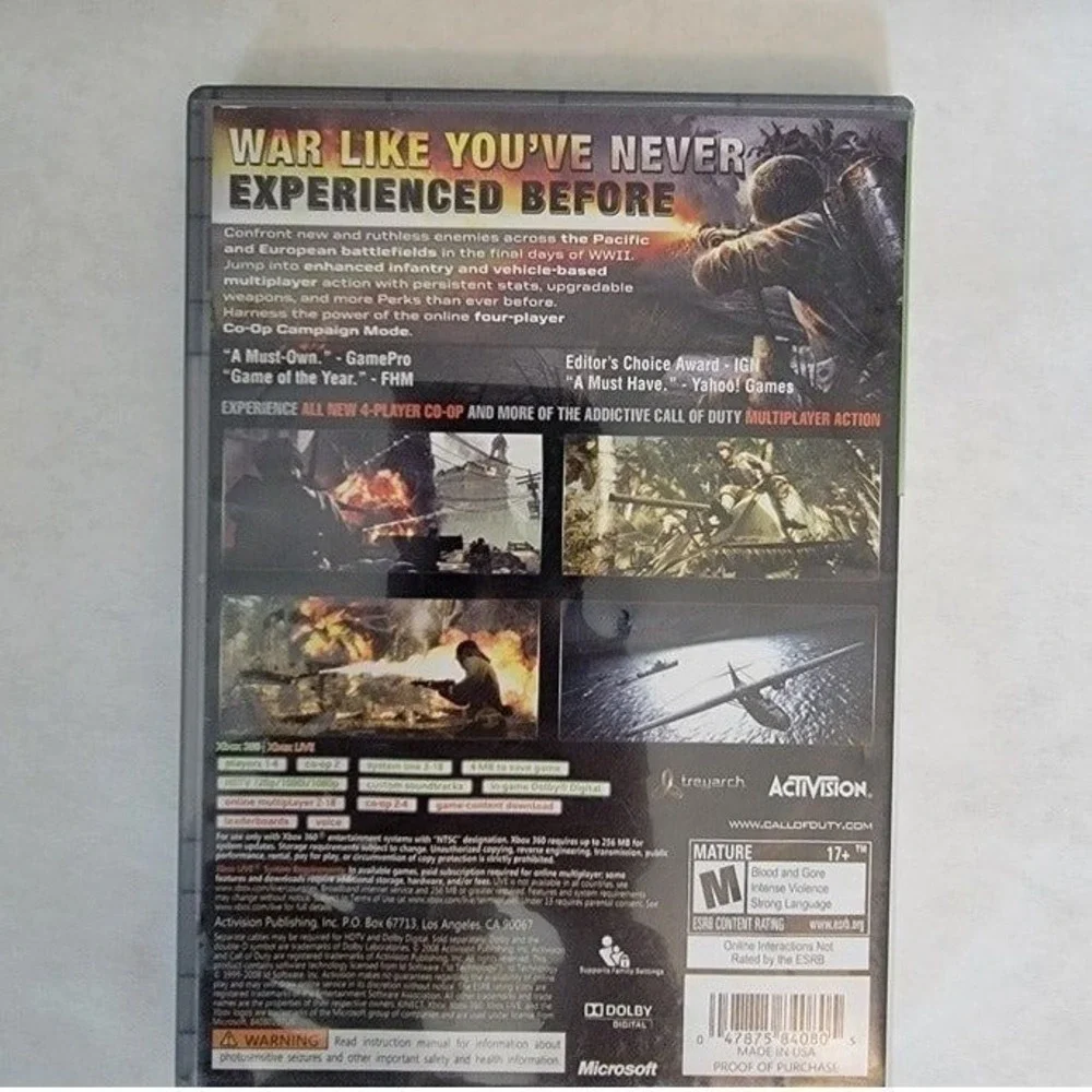 Call of Duty World at War Xbox 360 Platinum Hits Activision WWII FPS Game Tested